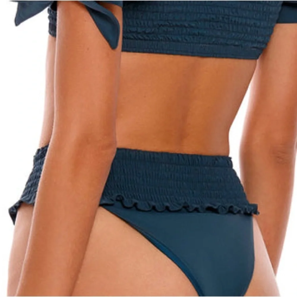 New Agua Bendita x Free People Tessa L Blue Teal HighWaist Smocked-Waist Bottoms